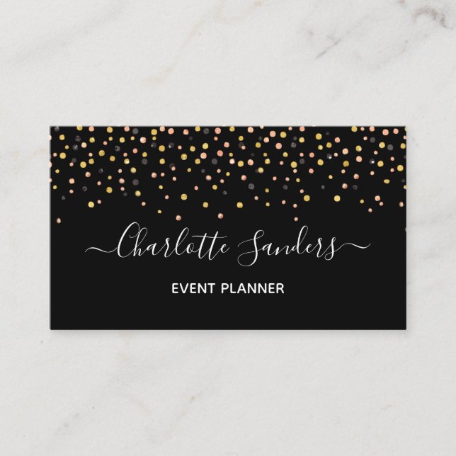 Trendy pink gold glitter confetti  business card (Front)