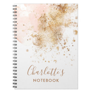 Trendy Pink Gold Name Script Monogram Elegant Notebook