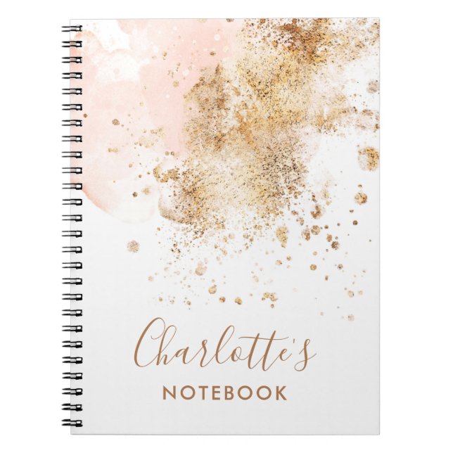Trendy Pink Gold Name Script Monogram Elegant Notebook (Front)