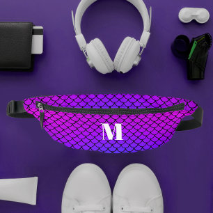 Trendy Pink Gradient Mermaid Scales Monogram Fanny Pack