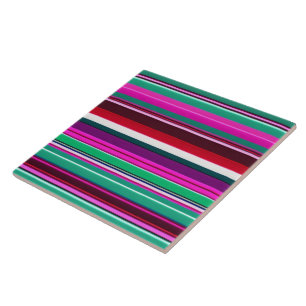 Trendy Pink Green Stripes Collection Tile
