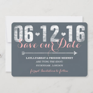 Trendy Pink & Grey Save The Date
