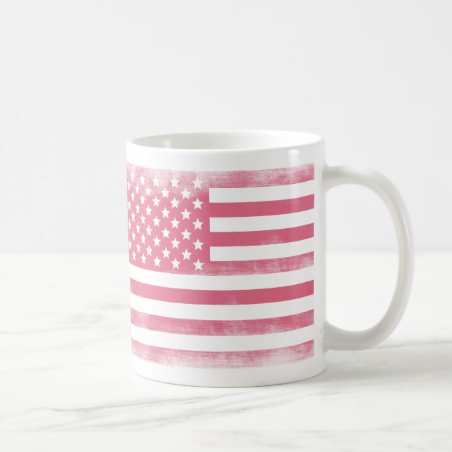 Trendy Pink Grunge American Flag Coffee Mug (Right)