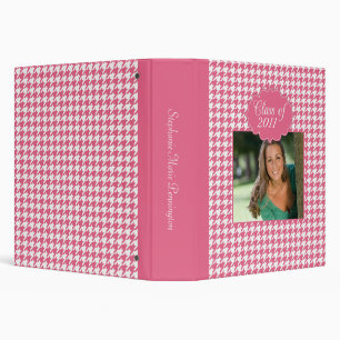 Trendy pink houndstooth graduation photo binder