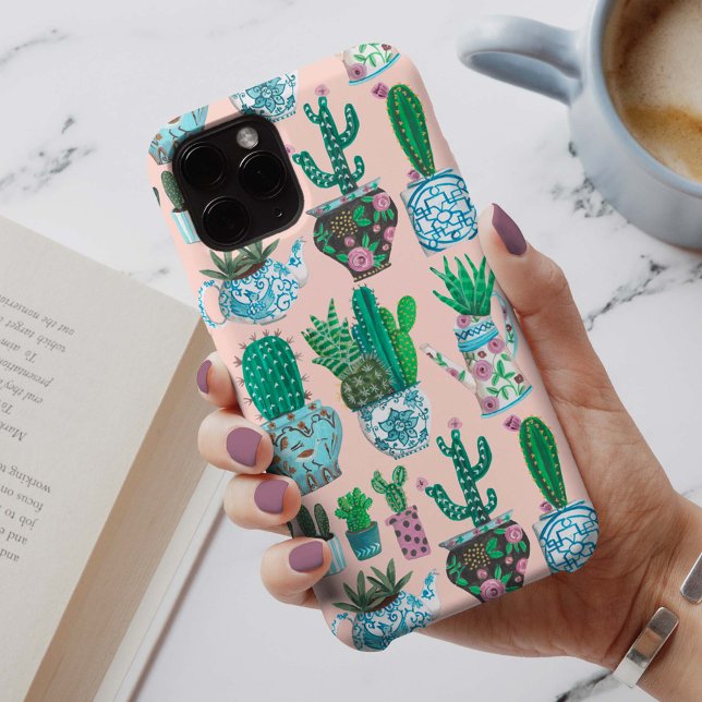 Trendy pink house plants Cactus pattern Case-Mate iPhone Case (Creator Uploaded)