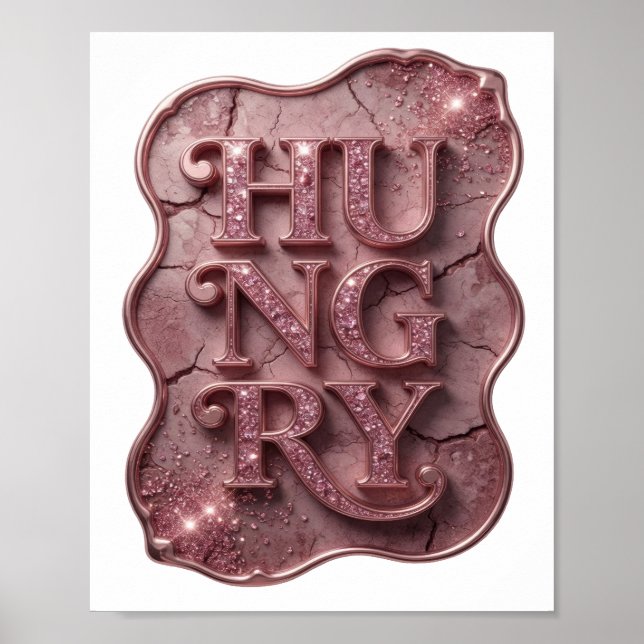 Trendy Pink HUNGRY Slogan Design Poster (Front)