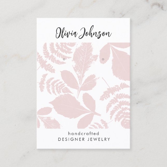 Trendy Pink Leaf Pattern Jewellery Earring Display Business Card (Front)