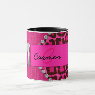 Trendy Pink Leopard and Hinge Monogram Mug