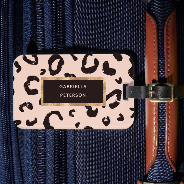Trendy Pink Leopard Pattern & Name Luggage Tag (Front Insitu 4)