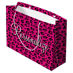 Trendy pink leopard print personalized gift bags