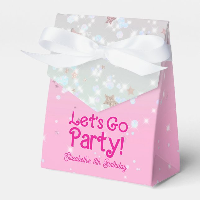 Trendy Pink Lets Go Party Birthday  Favor Box (Front Side)