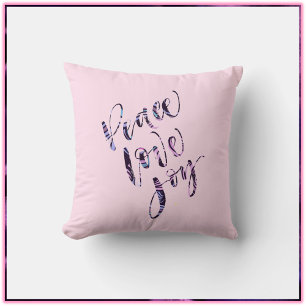 Trendy Pink Modern Peace Love Joy  Throw Pillow