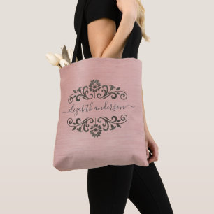 Trendy Pink Monogram Name Script Tote Bag