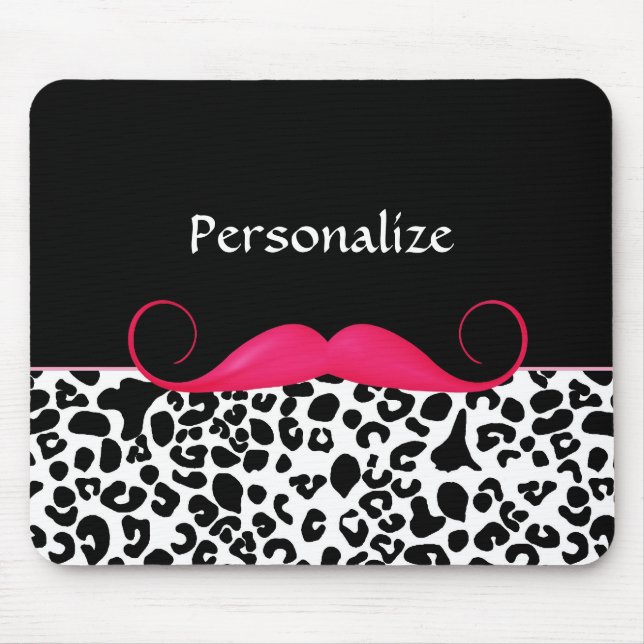 Trendy Pink Moustache Girly Leopard Print With Mouse Pad (Front)