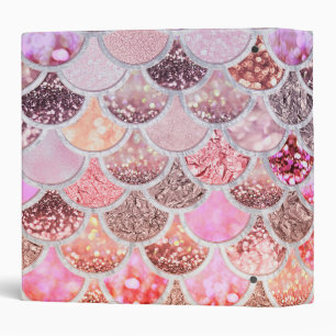 Trendy Pink Ombre Glitter Mermaid Fish Scales Binder