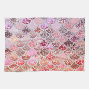 Trendy Pink Ombre Glitter Mermaid Fish Scales Kitchen Towel