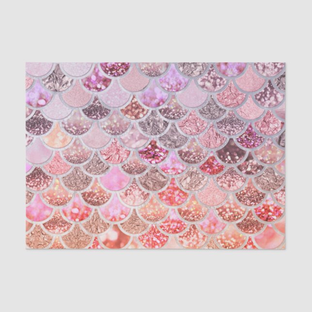 Trendy Pink Ombre Glitter Mermaid Fish Scales Tissue Paper (Front)