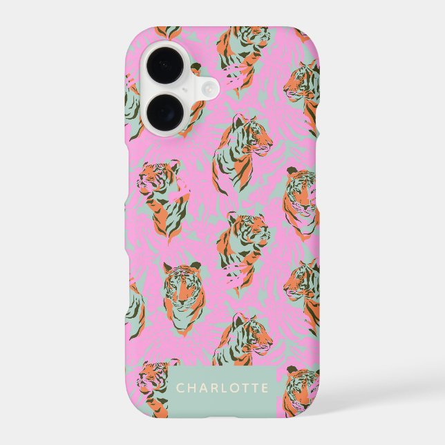 Trendy Pink Orange Tiger Jungle Personalized Name (Back)