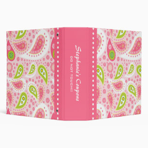 Trendy pink paisley personalized coupon binder
