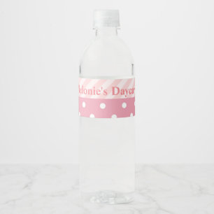 Trendy Pink Polka Dot Stripes Pattern Water Bottle Label