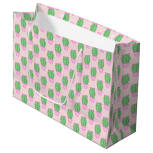 Trendy Pink Potted Cactus Pattern Large Gift Bag