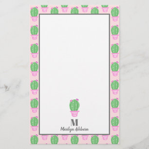 Trendy Pink Potted Cactus   Personalized Stationery