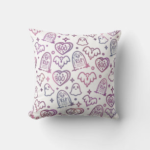 Trendy Pink Purple Ghost Halloween Decor Throw Pillow