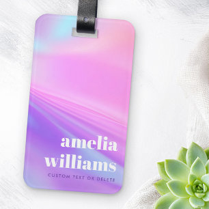 Trendy pink purple pastel gradient custom name luggage tag