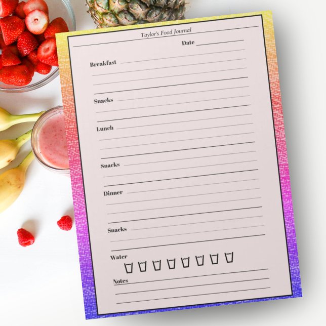 Trendy Pink Rainbow Food Journal Daily Meal Diary Notepad (Creator Uploaded)
