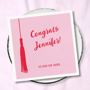Trendy Pink & Red 2024 Grad Tassel Graduation  Napkin