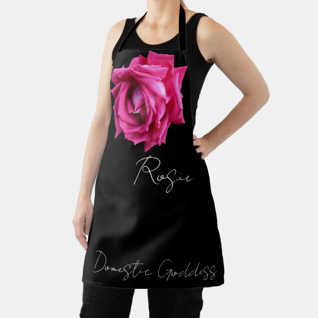 Trendy pink rose black cute beautiful girly apron (Insitu)