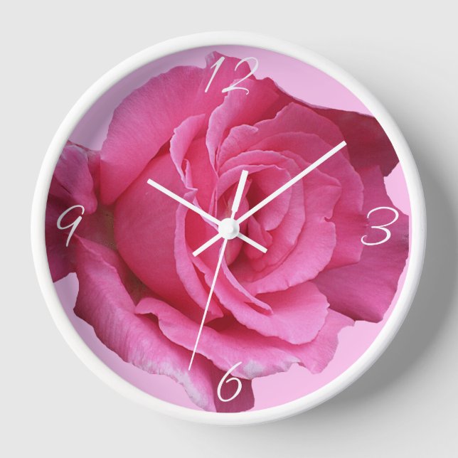 Trendy pink rose floral modern boho beautiful clock (Front)