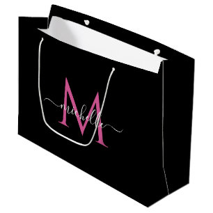 Trendy pink script monogram large gift bag
