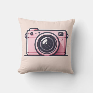 Trendy Pink Snapshot Shoot Camera Photography  Throw Pillow