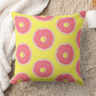 Trendy Pink Sprinkles Doughnuts Pattern Fun Party Throw Pillow