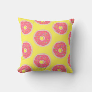 Trendy Pink Sprinkles Doughnuts Pattern Fun  Throw Pillow