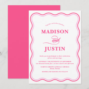Trendy Pink Squiggle Curves Wavy Wedding Invitation