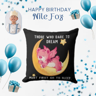 Trendy Pink Teddy Bear With Life Quotes Throw Pillow