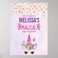 Trendy Pink Unicorn Confetti & Flowers Baby Shower