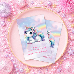 Trendy Pink Unicorn Girl Birthday Thank You Card