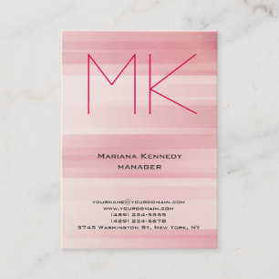 Trendy pink unique plain simple monogram business card