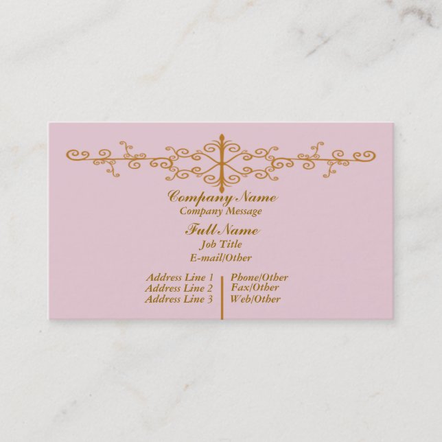Trendy Pink w/ Gold Design Business Card Template (Front)