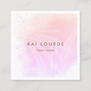 Trendy  Pink Watercolor Plants Leaves Square  Business Card
