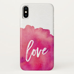 Trendy Pink Watercolor Splash   Typography Love iPhone X Case