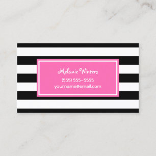 Trendy Pink With Wide Black Stripes With Name Business Card