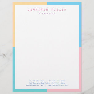 Trendy Pink Yellow Blue Green Elegant Modern Letterhead