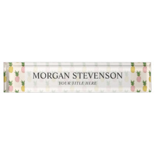 Trendy Pink Yellow Tropical Pineapple Pattern Nameplate