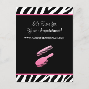 Trendy Pink Zebra Hair Salon Appointment Reminder Postcard