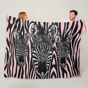 Trendy Pink Zebra Herd on Zebra Print Fleece Blanket