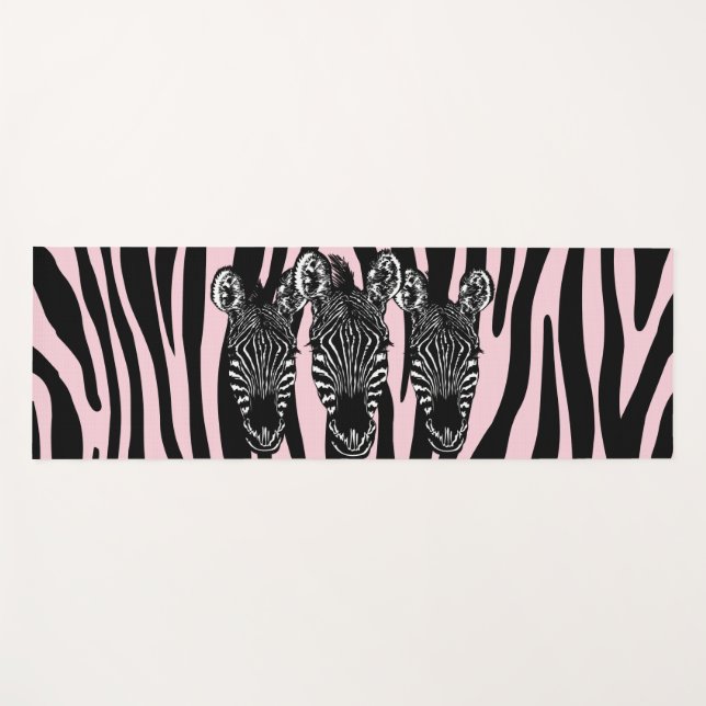 Trendy Pink Zebra  Herd on Zebra Print Yoga Mat (Front (Horizontal))